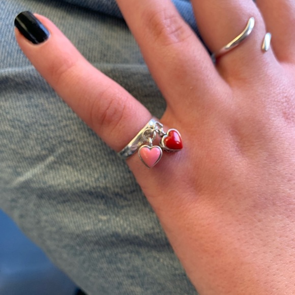 NEW 925 silver ring size 4 with pink and red heart-shaped stones - Picture 1 of 8